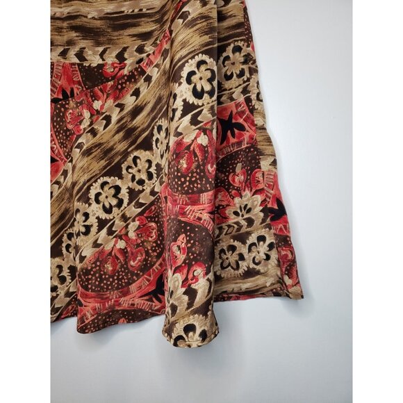 Sag Harbor Womens Sz S Skirt Bohemian Floral Red Tan Button Zip Abstract Tier - Picture 3 of 5